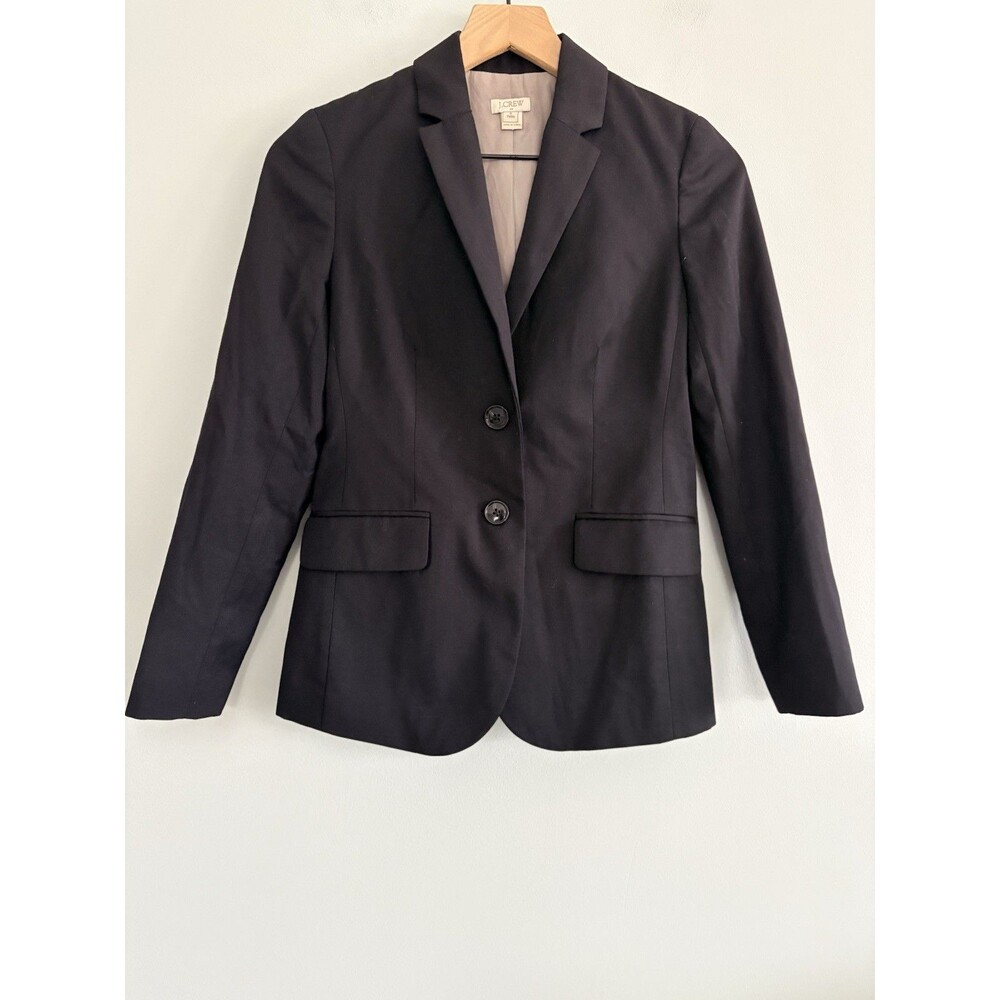 J. Crew Blazer Women's Size 0 Black Two Button Wool Blend Classic Business